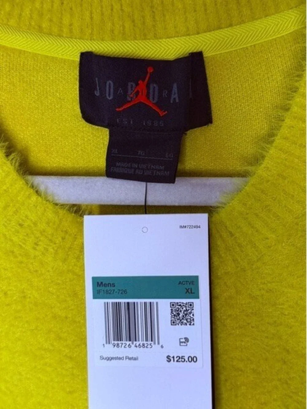 Jordan Men's XL Crewneck Sweatshirt Yellow White Logo FV8027-726 NWT MSRP$ 125